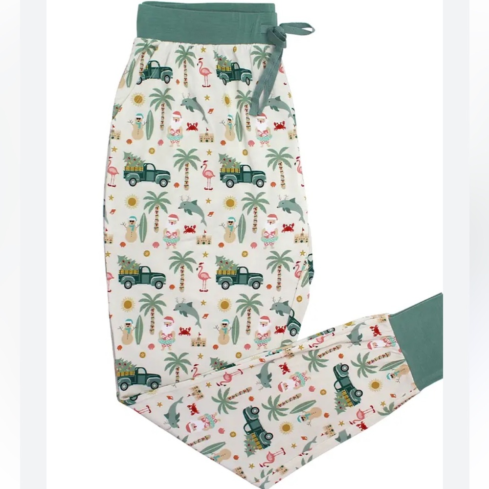 Emerson Christmas Santa Flamingo Tropical‎ Print Viscose Pajama Pants. Size XL.